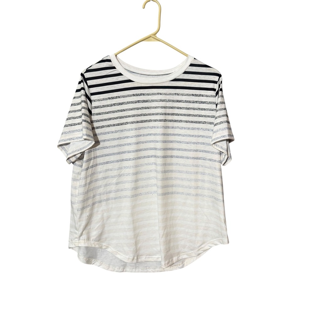 SHEIN Curve Womens 0XL White Black Striped Short Sleeve Crew Neck T-Shirt Tee